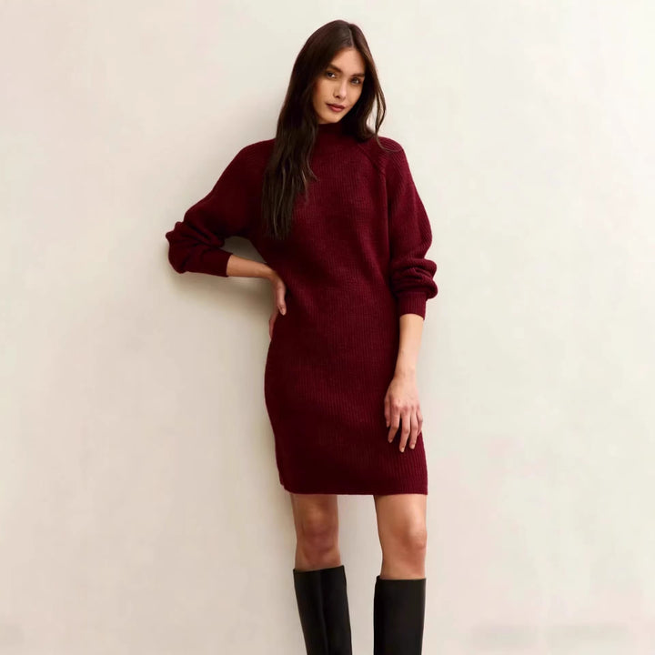 Damen Strickkleid in taillierter Silhouette mit Stehkragen und Raglanärmeln Drune