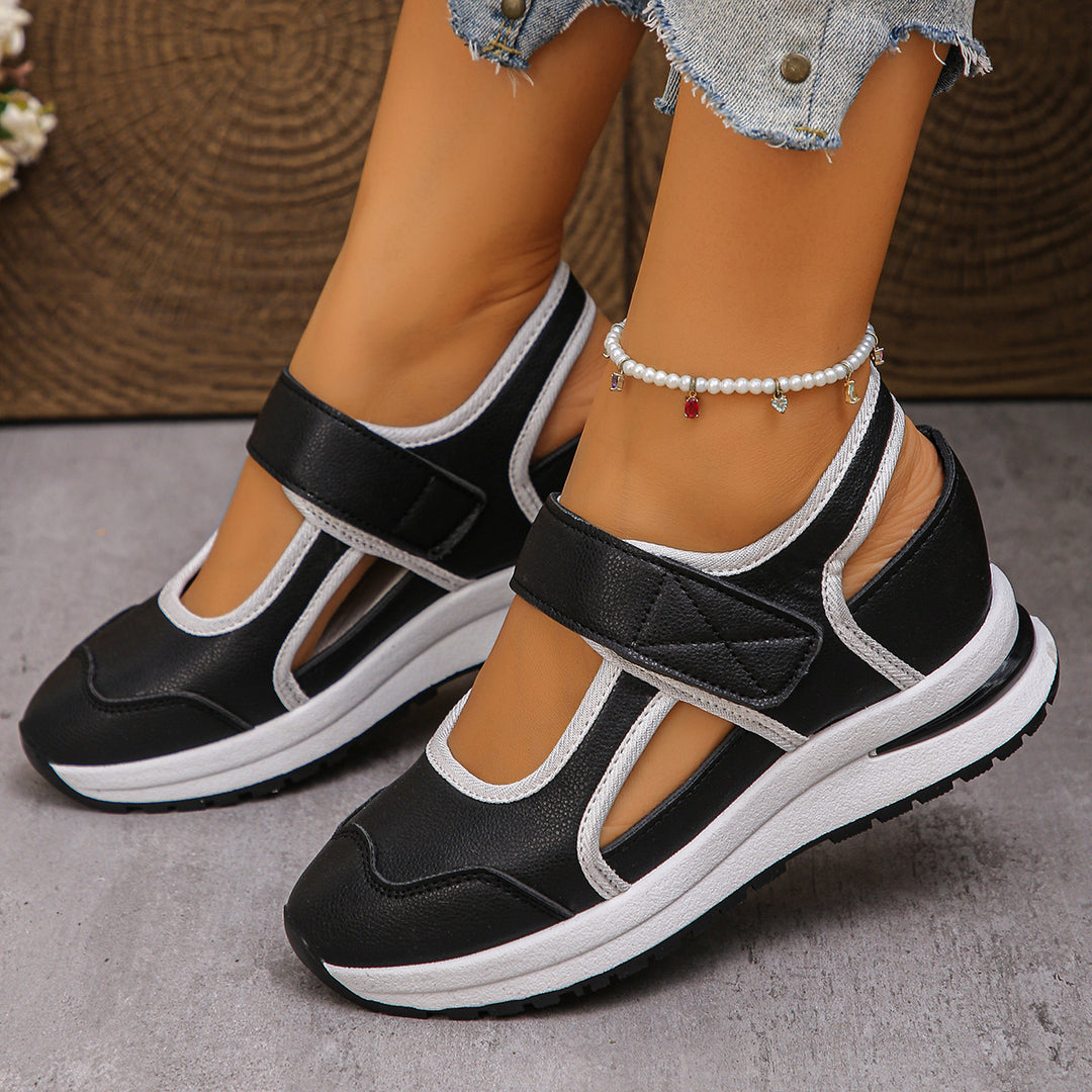Damen sportliche Slingback-Sneakers mit Klettverschluss und leichter Keilsohle Drune