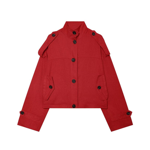 Damen Kurze Utility-Jacke im Cropped-Schnitt mit Stehkragen und Schulterriegeln Drune