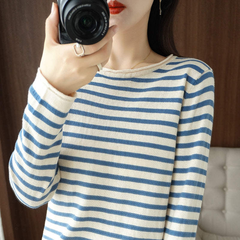 Damen Maritim inspirierter Baumwoll-Feinstrickpullover mit Streifen und leicht kastiger Silhouette Drune