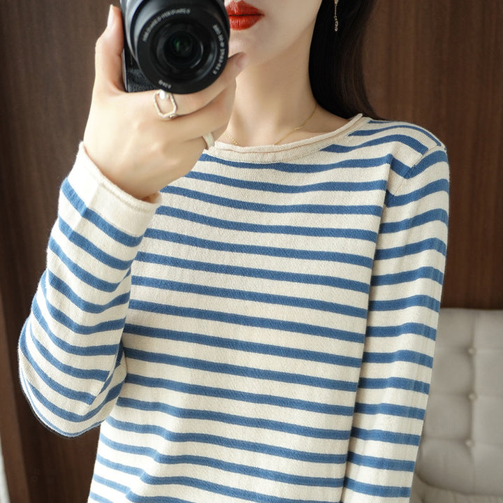 Damen Maritim inspirierter Baumwoll-Feinstrickpullover mit Streifen und leicht kastiger Silhouette Drune