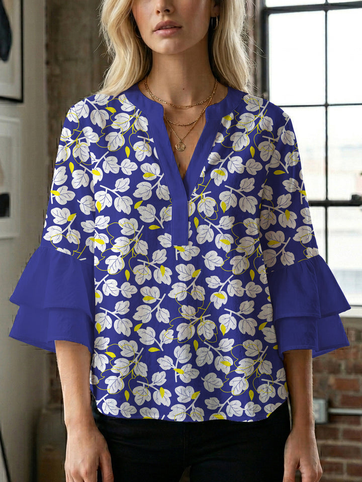 Damen Bluse mit voluminösen Ärmeln und floralem Design Drune