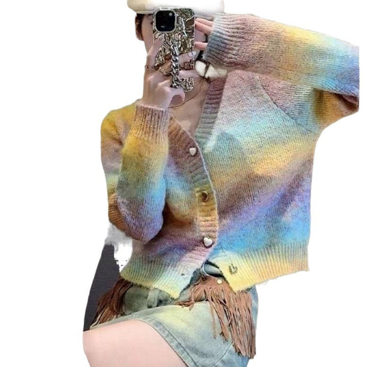 Damen Strickjacke mit Farbverlauf und herzförmigen Knöpfen Drune