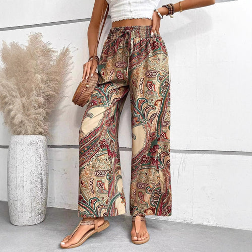 Damen weite Palazzo-Hose mit elastischem Bund und paisley Muster Drune
