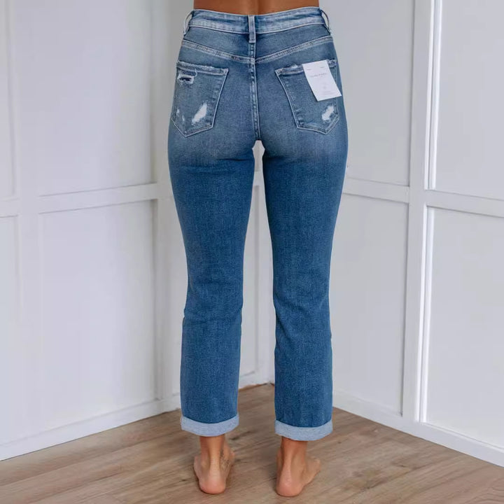 Damen High-Waist Skinny Jeans mit Destroyed-Effekten Drune