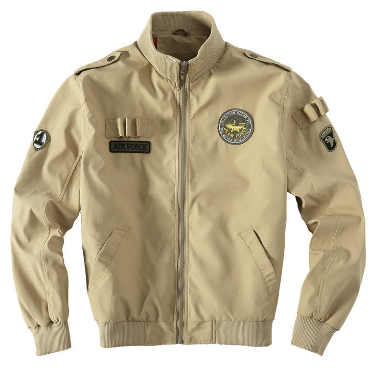 Herren Militärinspirierte Bomberjacke mit Aufnähern, Stehkragen & Reißverschluss Drune
