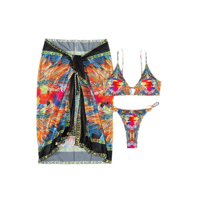 Damen Bikini-Set mit elegantem Wickelrock und modischem Ringdetail Drune