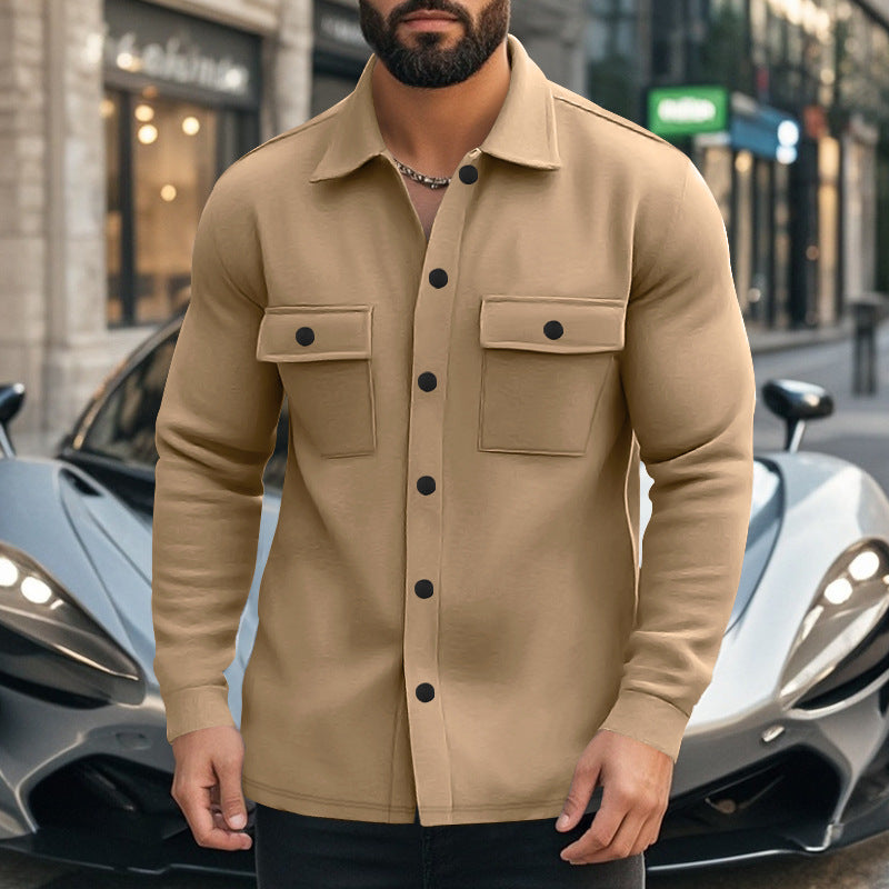 Herren nan modische Overshirt-Jacke in Filzoptik mit aufgesetzten Brusttaschen und sichtbarer Druckknopfleiste Drune