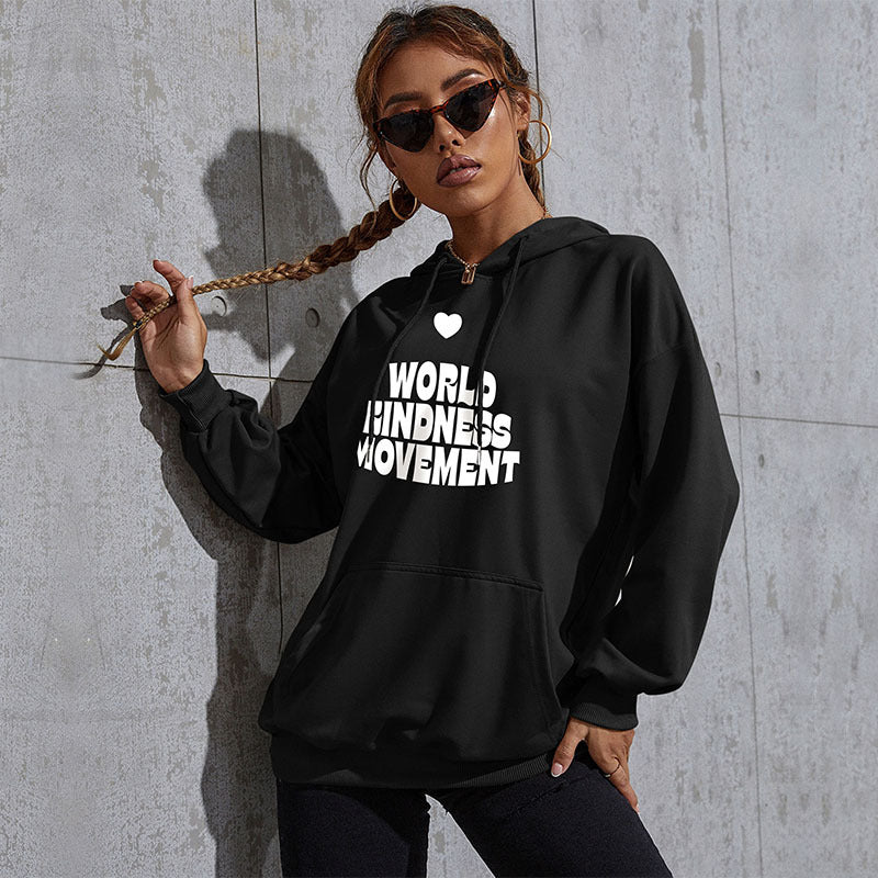 Damen Lässiger Oversize-Kapuzenpullover mit Statement-Print, Kängurutasche und Rippbündchen Drune