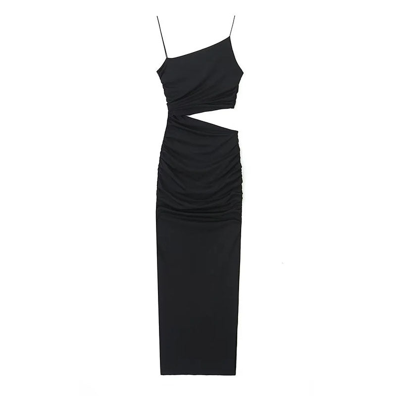 Damen Elegantes Cut-Out Maxikleid mit asymmetrischem Design und Raffung Drune