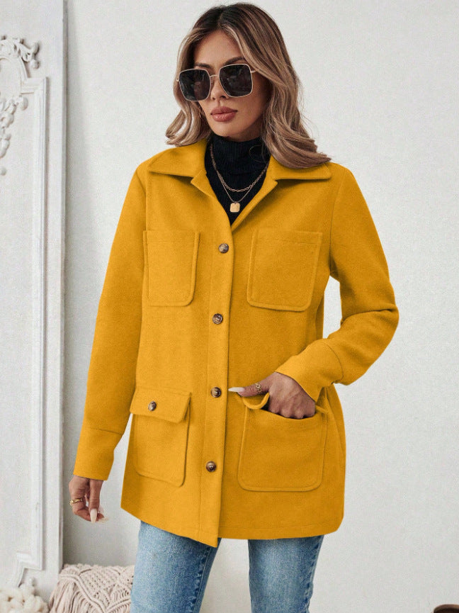 Damen Modische Utility-Jacke mit großen Taschen und goldenem Druck Drune