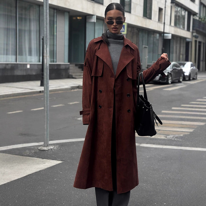 Damen Eleganter Trenchcoat aus Wildleder Drune