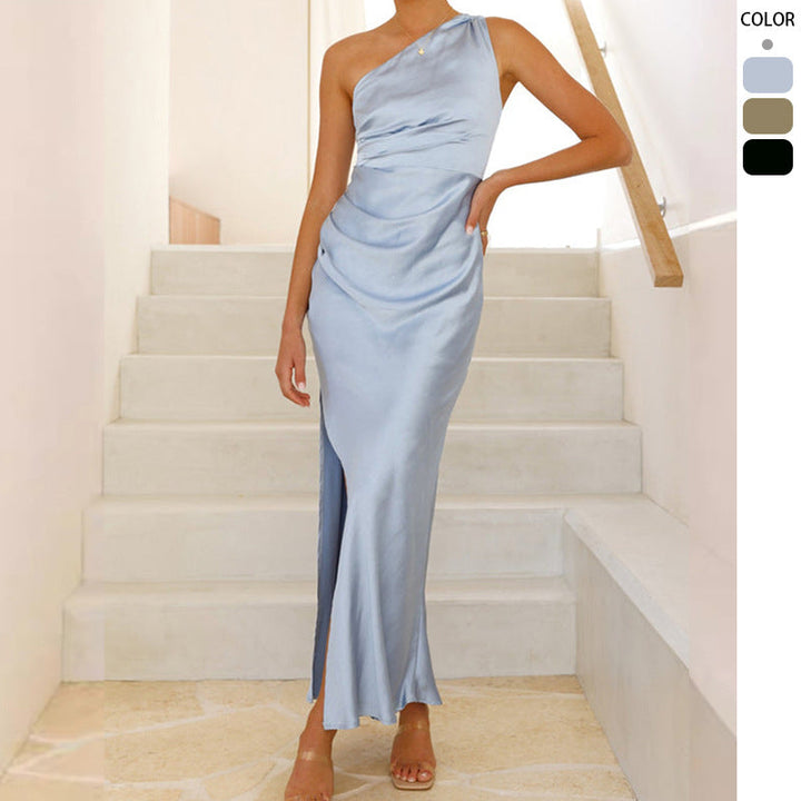 Damen Elegantes Wickelkleid mit asymmetrischem Schnitt und fließendem Satinfall Drune