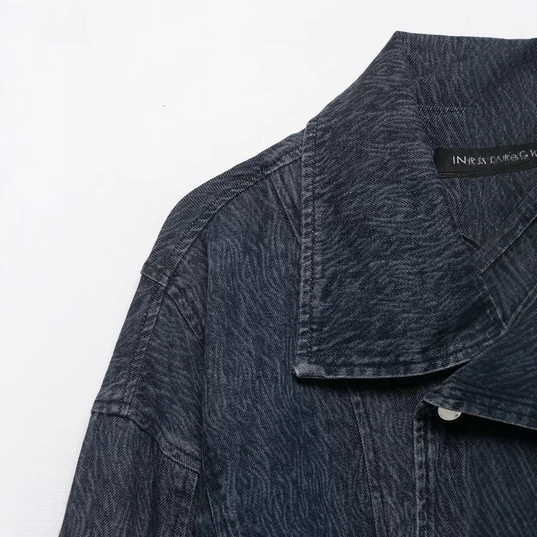 Damen Kurz geschnittene Oversize-Jeansjacke mit weitem Schalkragen Drune