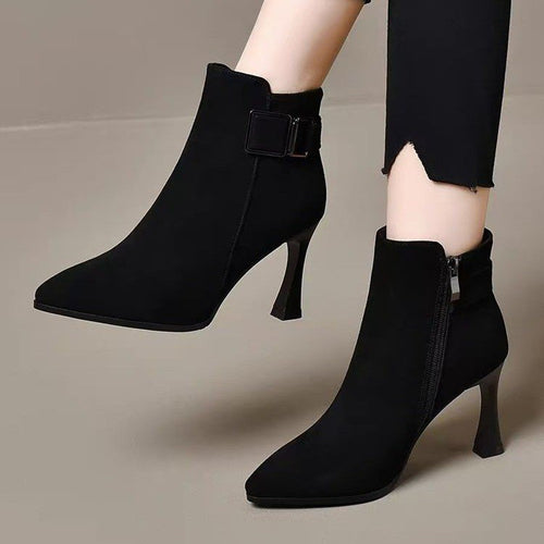 Damen Elegante Stiefeletten mit hohem Absatz und Schnallen-Detail Drune