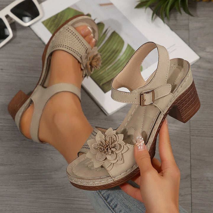 Damen Sandalen mit floralem Dekor und blockiertem Absatz Drune