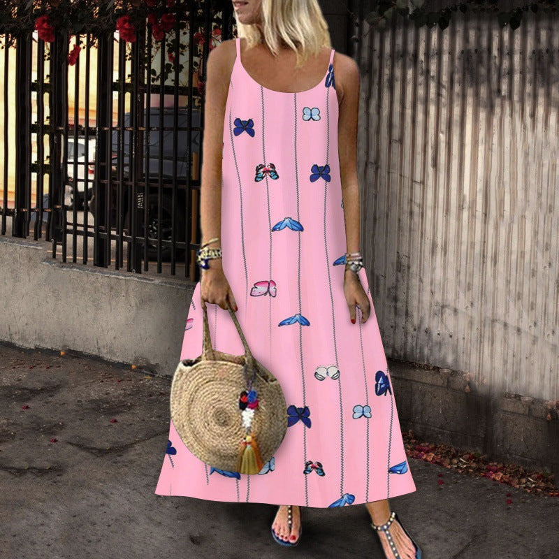 Damen Maxikleid mit kreativem Schmetterlingsmotiv und luftiger Silhouette Drune