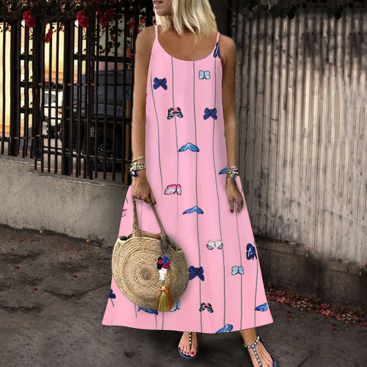 Damen Maxikleid mit kreativem Schmetterlingsmotiv und luftiger Silhouette Drune