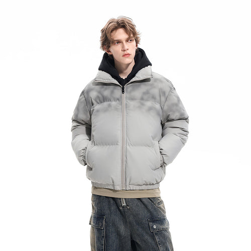 Herren Gefütterte Oversize-Steppjacke mit abnehmbarem Kapuzen‑Einsatz und Farbverlauf Drune