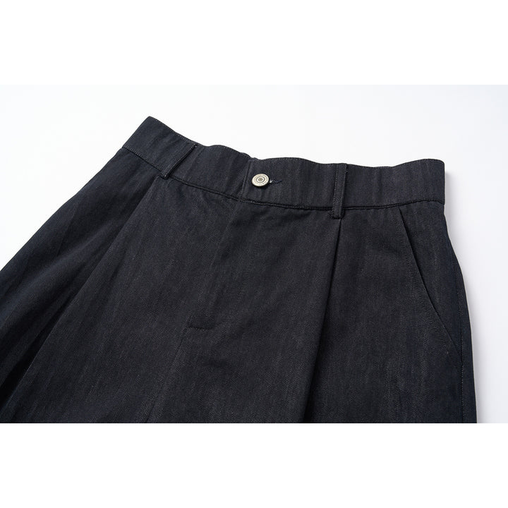 Damen Hochtaillierte weite Culotte-Hose aus Denim‑Mix mit Bundfalten und Knopfverschluss Drune