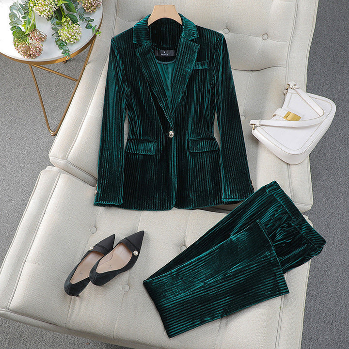 Drune | Blazer Kleid Satz Taillierte Passform Samtfinish Formeller Stil
