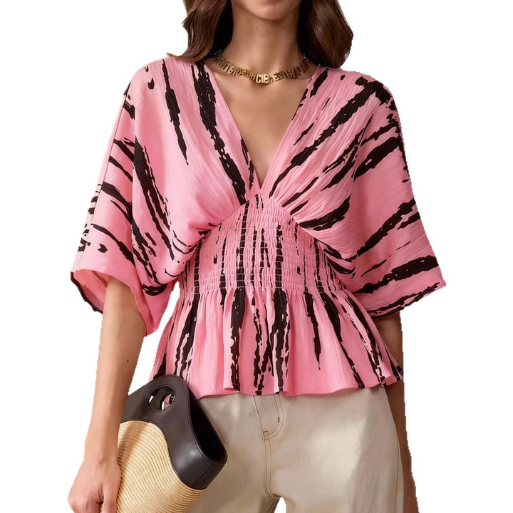 Damen V-Ausschnitt Bluse mit weitem Schnitt und Raffung Drune