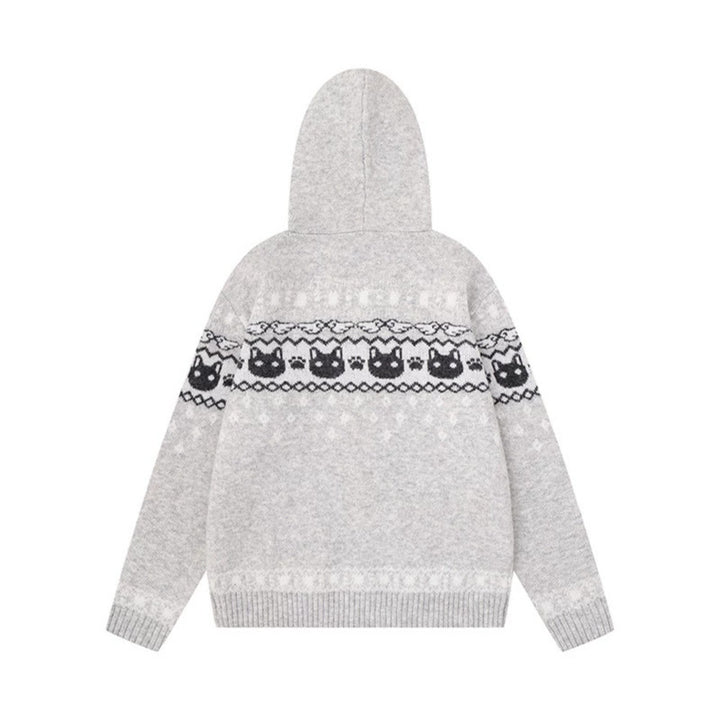 Damen Kapuzen-Strickjacke mit Norwegermuster, zweifachem Reißverschluss und Kängurutaschen Drune
