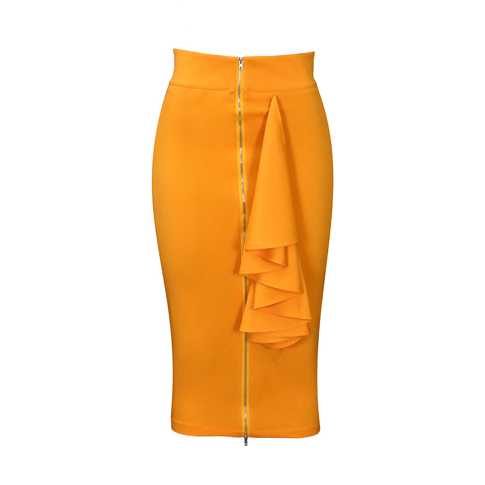 Damen Midi-Rock mit asymmetrischen Rüschendetails und Reißverschluss Drune
