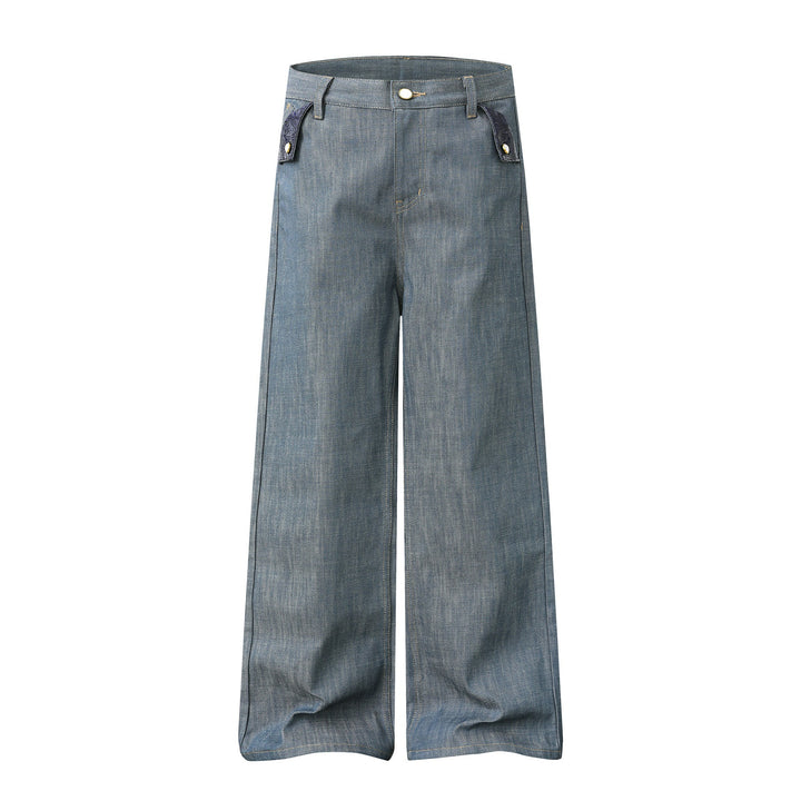 Damen Hochtaillierte weite Jeanshose mit dekorativen Pattentaschen und geradem Bein Drune
