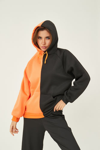 Damen nan Kapuzenpullover mit kontrastreichem Blockdesign, Oversize-Schnitt und Kängurutasche Drune