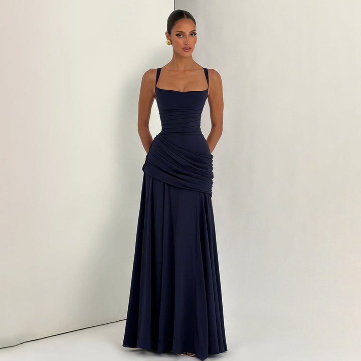 Damen Elegantes Maxikleid mit tailliertem Design und zarten Raffungselementen Drune