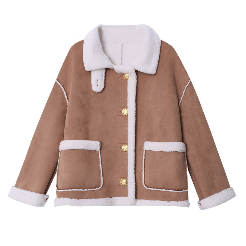 Damen oversized Teddyjacke mit Designer-Nähten Drune