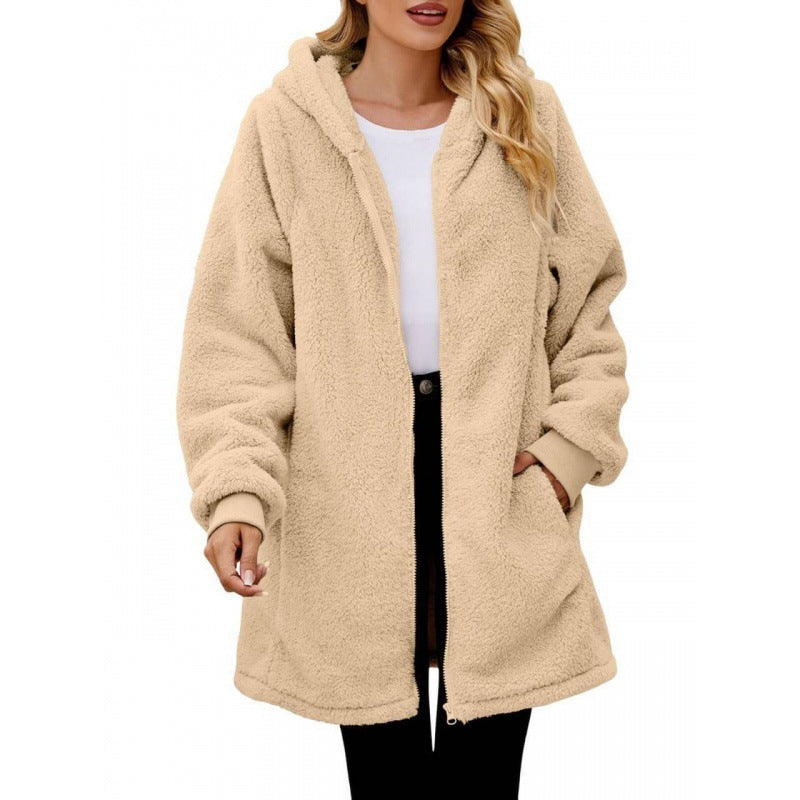 Damen weiche und kuschelige Fleecejacke mit Kapuze und Seitentaschen Drune