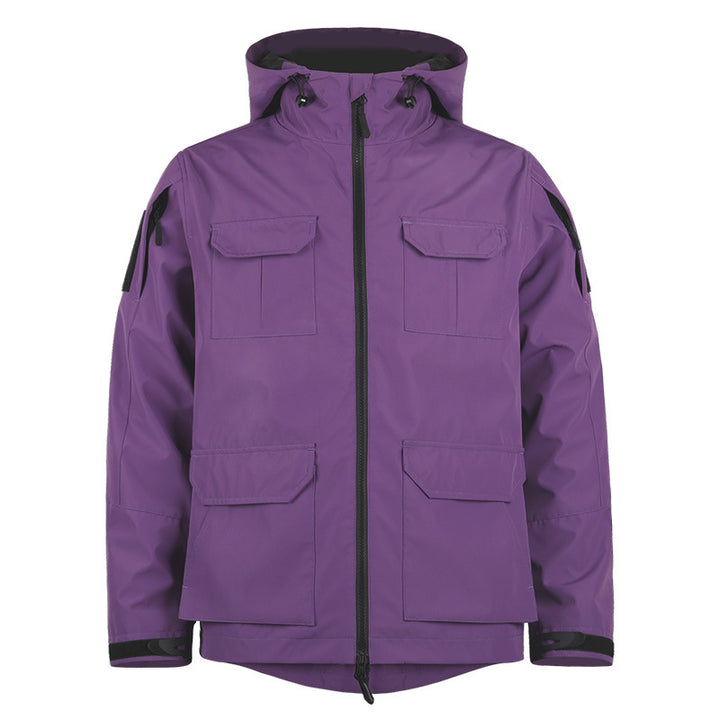 Men's  technical hooded utility field jacket with four flap cargo pockets and two-way zipper Drune