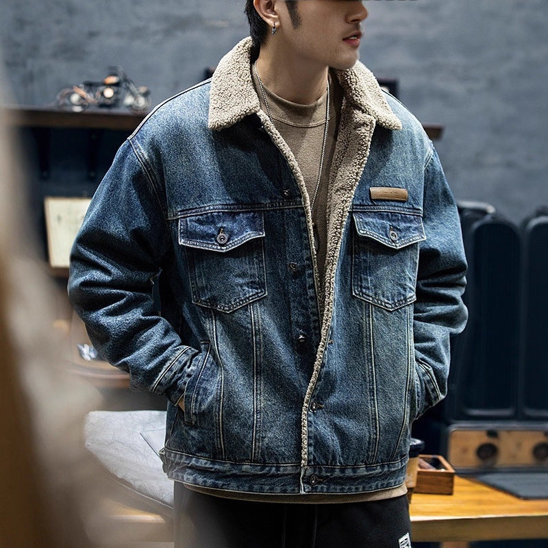 Herren Lässige Jeansjacke mit Teddyfutter Drune
