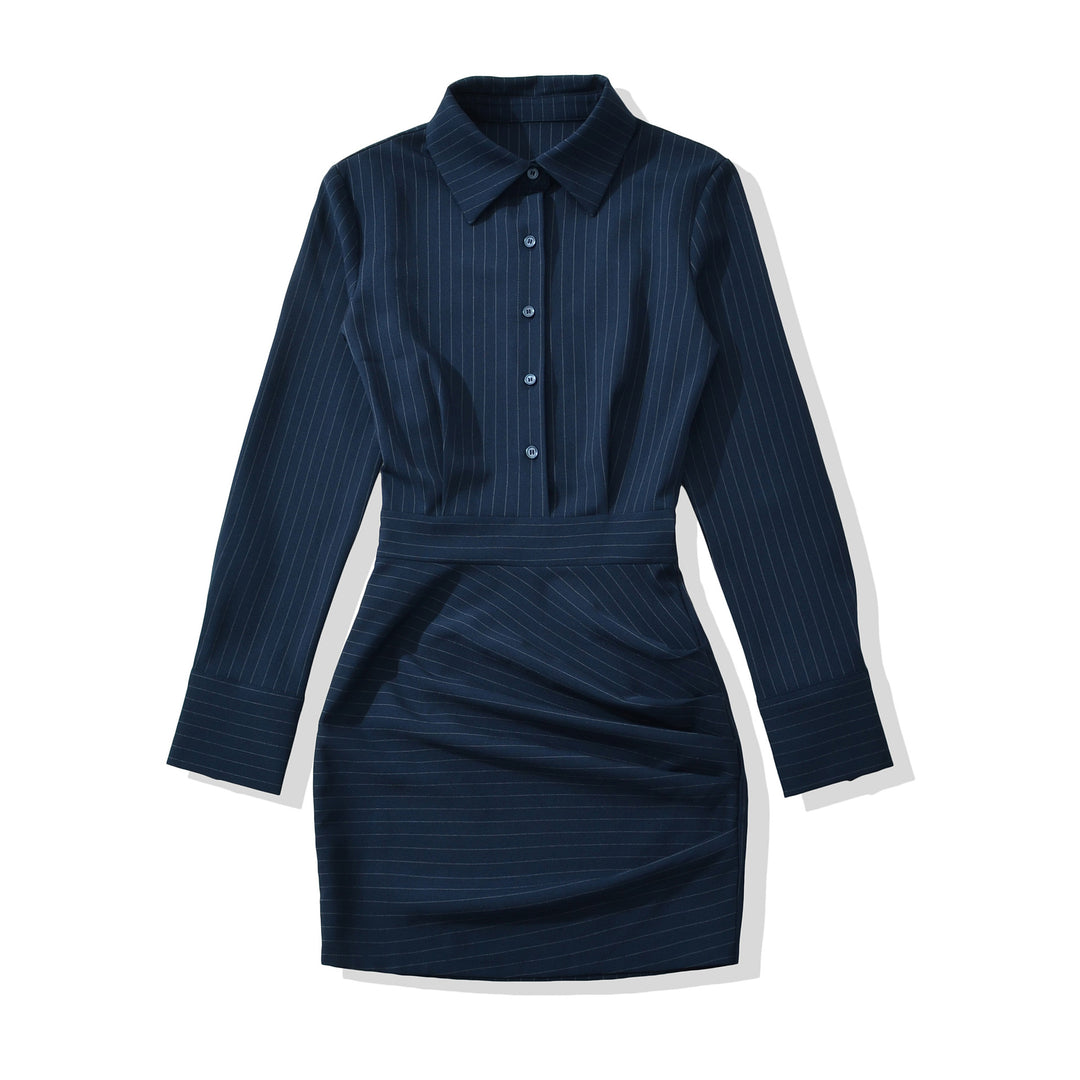 Damen Tailliertes Midikleid mit Hemdblusenoberteil und Nadelstreifen‑Design Drune