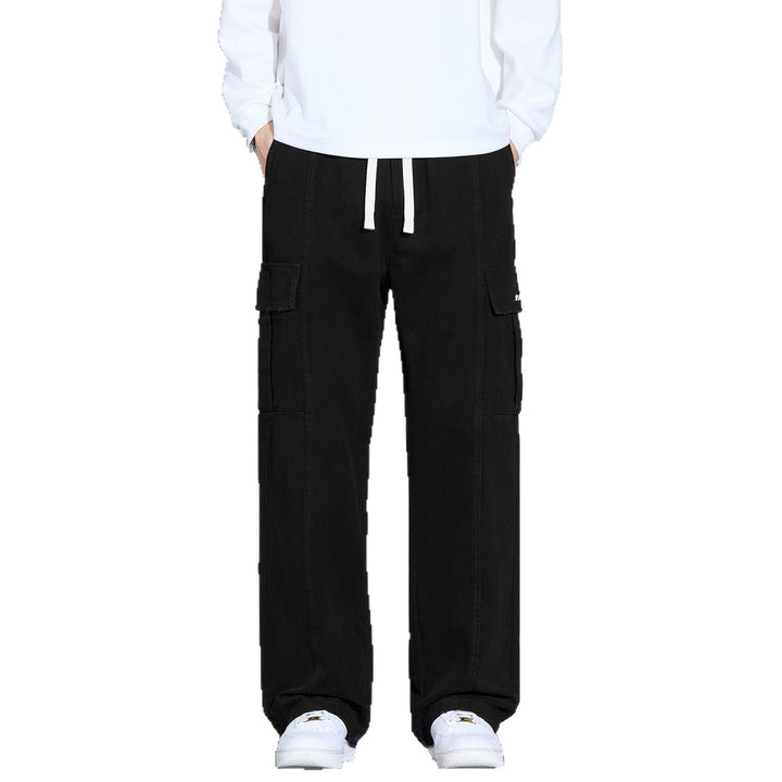 Herren Weite Cargo-Hose aus gewaschener Baumwolle mit Tunnelzug und Multifachtaschen Drune