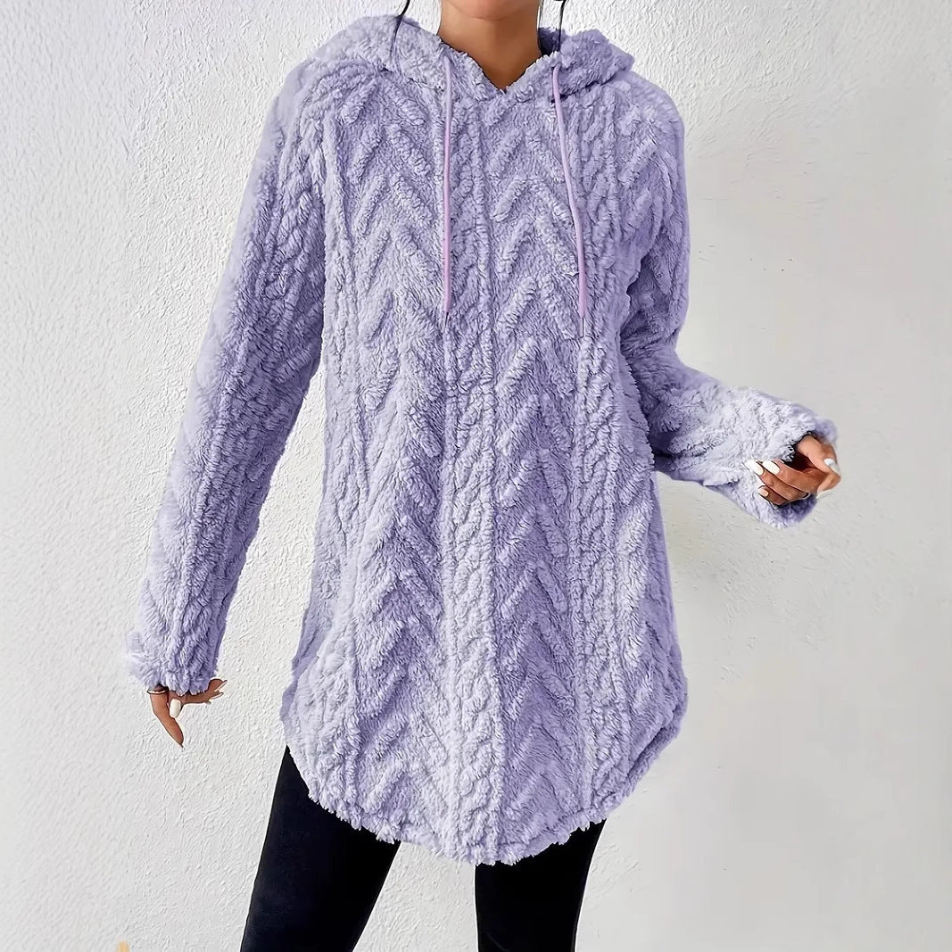 Damen kuschelige Fleece-Hoodiejacke mit strukturiertem Rippdesign Drune