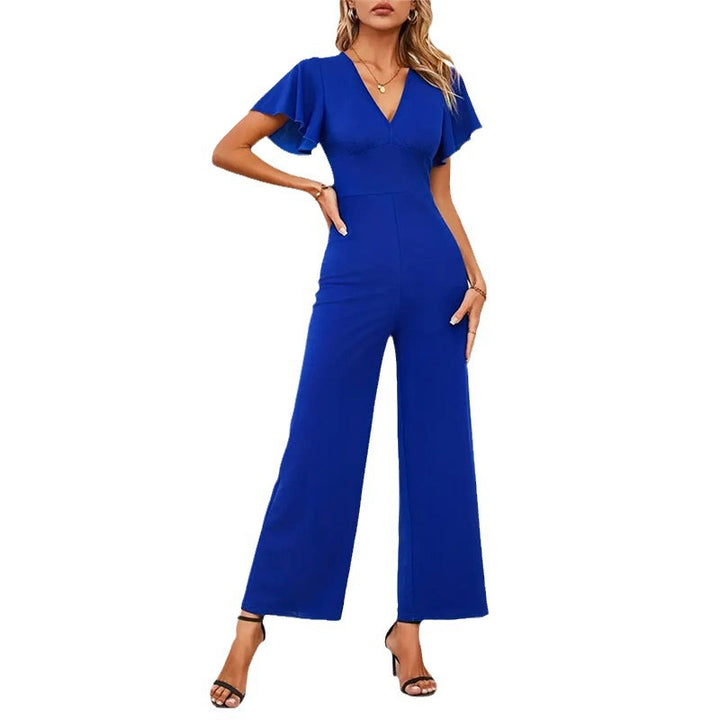 Damen eleganter Jumpsuit mit weitem Bein und Rüschendetails Drune