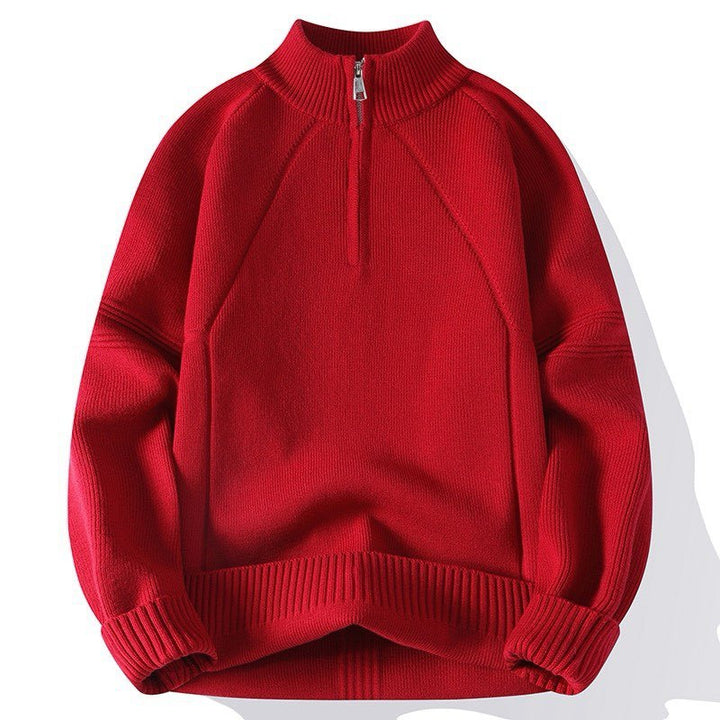 Unisex Oversize-Halbzip-Strickpullover mit Stehkragen und gerippten Bündchen Drune