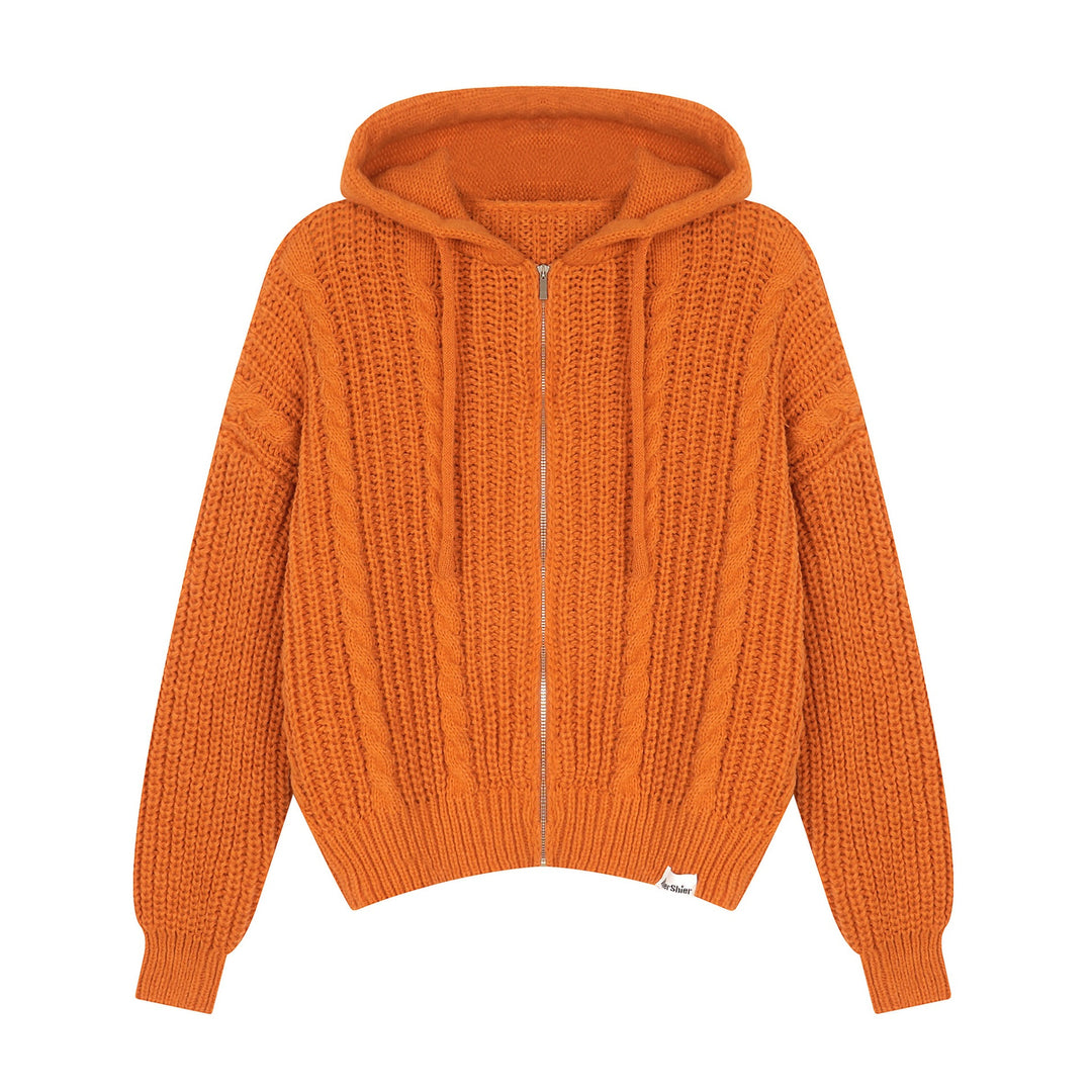 Damen Grobstrickjacke mit Kapuze und Reißverschluss Drune