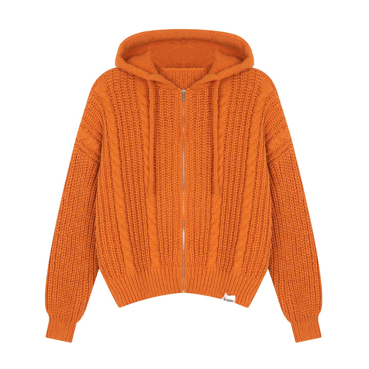 Damen Grobstrickjacke mit Kapuze und Reißverschluss Drune