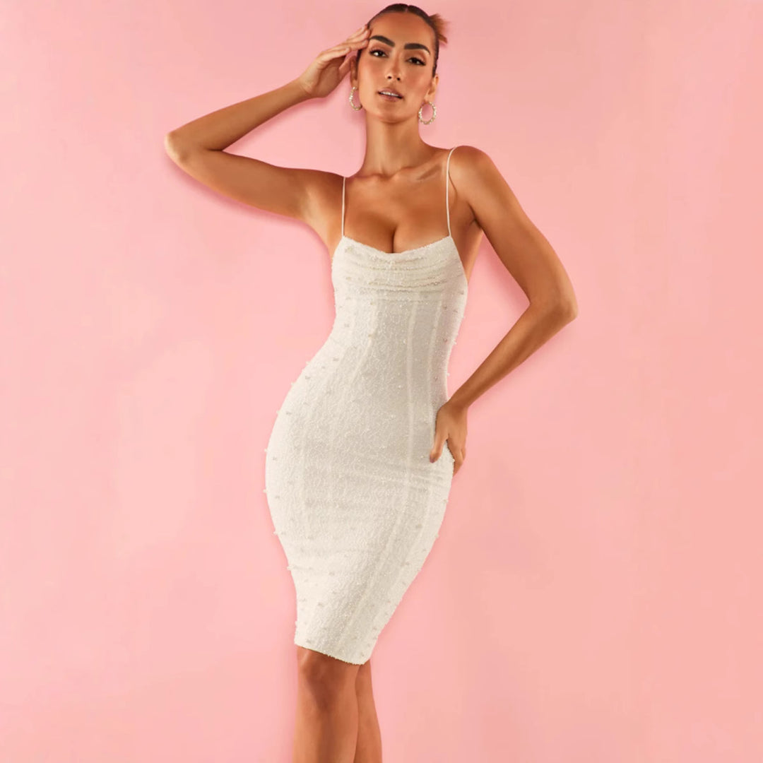Damen Figurbetontes Kleid mit glitzerndem Einsatz und feinen Spaghettiträgern Drune