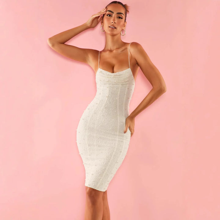 Damen Figurbetontes Kleid mit glitzerndem Einsatz und feinen Spaghettiträgern Drune