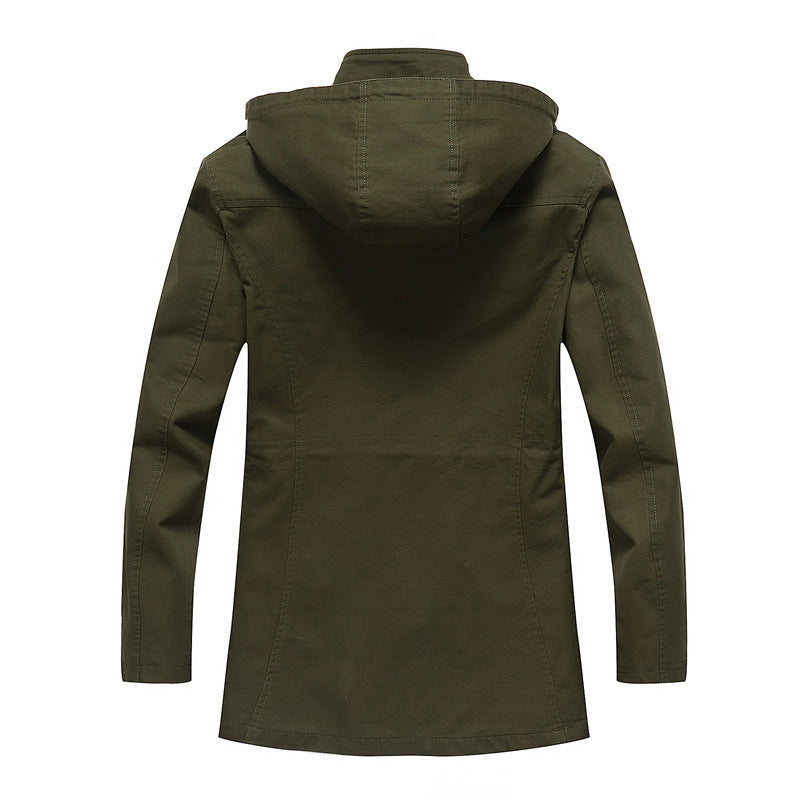 Herren Kapuzen-Canvasparka mit karierter Innenfütterung und Multifunktions‑Taschen Drune