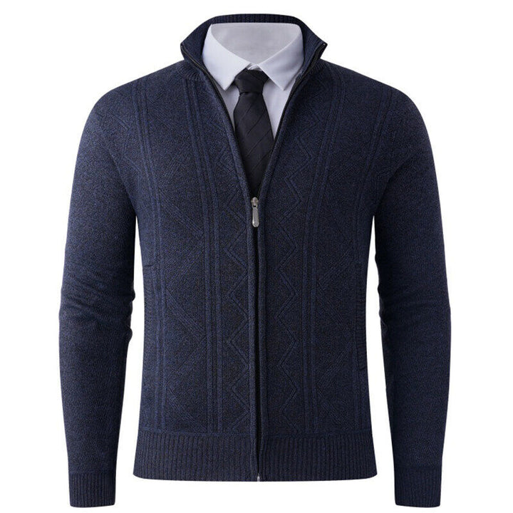 Herren Strick-Zipjacke mit Stehkragen und dezentem Rautenmuster Drune