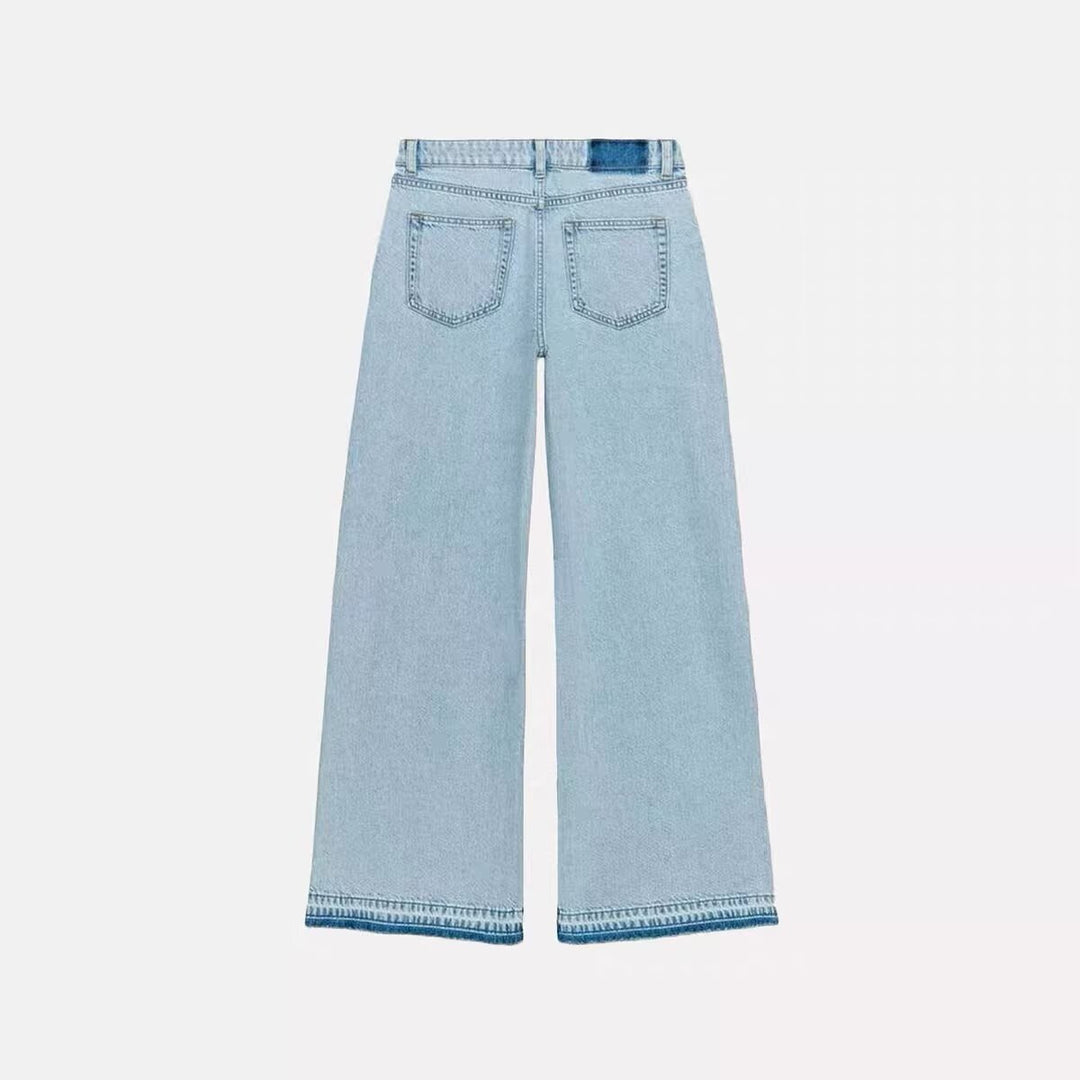 Damen Highwaist Cropped Wide‑Leg Jeans mit Häkelspitzen-Seitenstreifen Drune