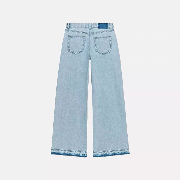 Damen Highwaist Cropped Wide‑Leg Jeans mit Häkelspitzen-Seitenstreifen Drune