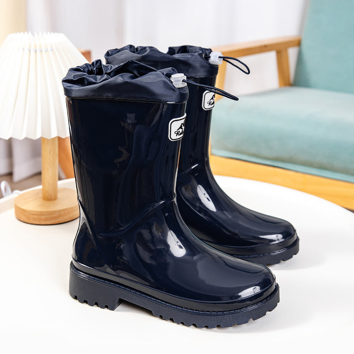 Damen Glänzende knöchelhohe Regenstiefel mit Kordelzug und rutschfester Profilsohle Drune