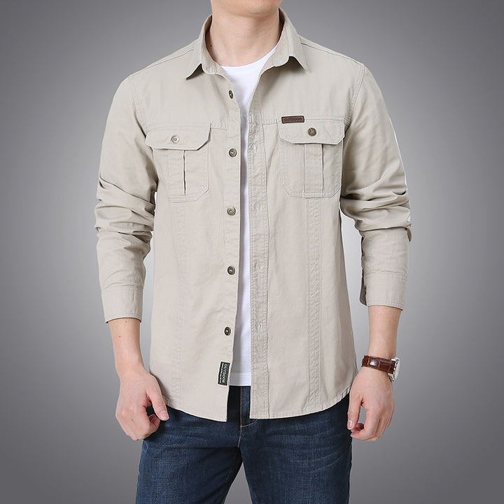 Herren Baumwoll-Canvas Hemdjacke im Utility‑Stil mit Brustpattentaschen Drune